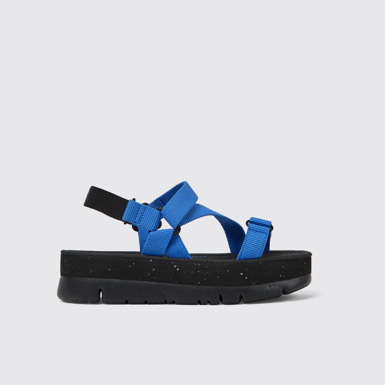 Side view of Oruga Up Blue recycled PET sandals for women