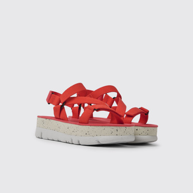 Front view of Oruga Up Red recycled PET sandals for women