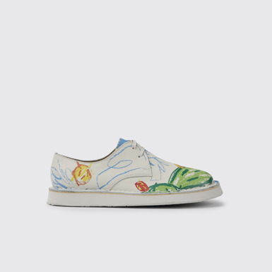 Side view of Twins White printed leather shoes for women