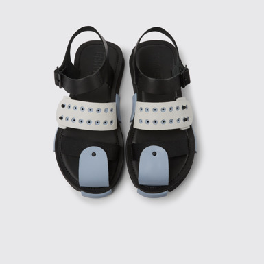 Overhead view of Set Black and white leather sandals for women