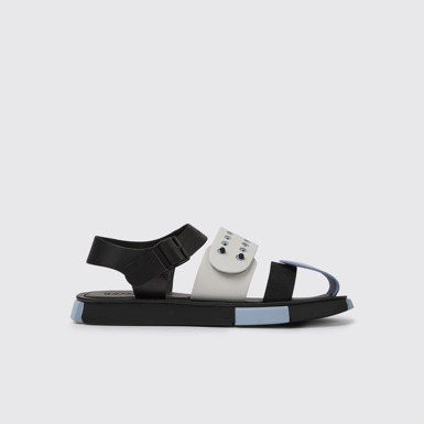 Side view of Set Black and white leather sandals for women