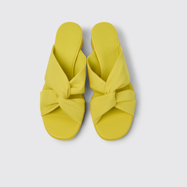 Overhead view of Katie Yellow recycled PET sandals for women
