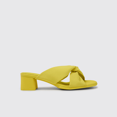 Side view of Katie Yellow recycled PET sandals for women