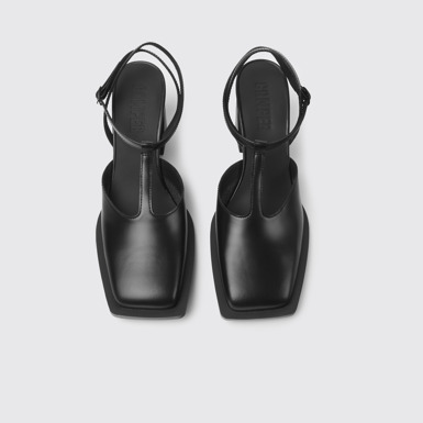 Overhead view of Karole Black leather T-bar shoes for women