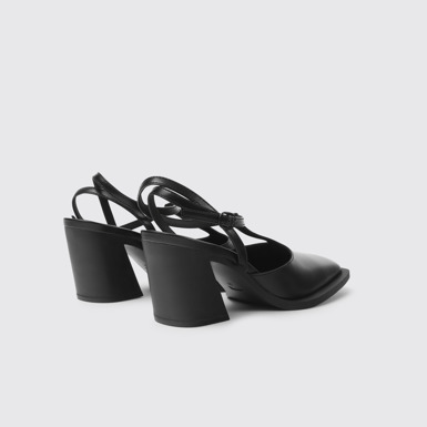 Back view of Karole Black leather T-bar shoes for women