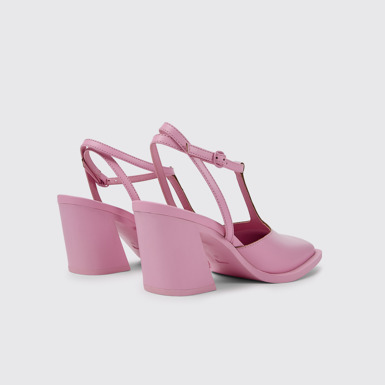 Back view of Karole Pink leather T-bar shoes for women