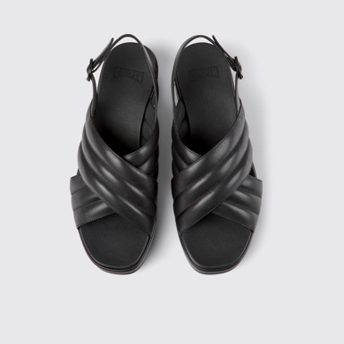 Overhead view of Misia Black leather sandals for women