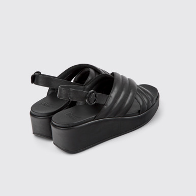 Back view of Misia Black leather sandals for women
