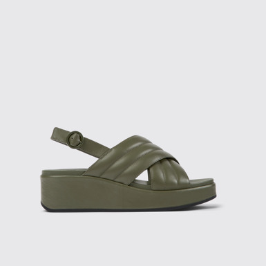 Side view of Misia Green leather sandals for women