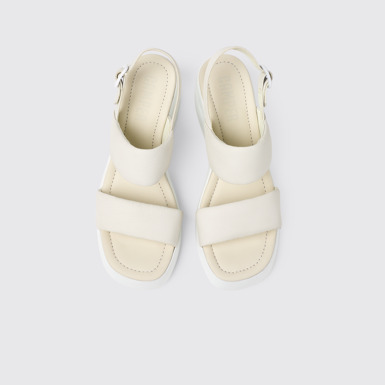 Overhead view of Kaah White leather sandals for women