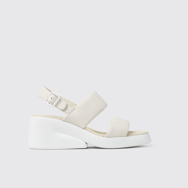Side view of Kaah White leather sandals for women