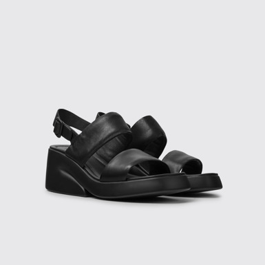 Front view of Kaah Black leather sandals for women