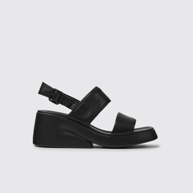 Side view of Kaah Black leather sandals for women