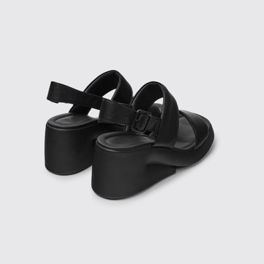 Back view of Kaah Black leather sandals for women