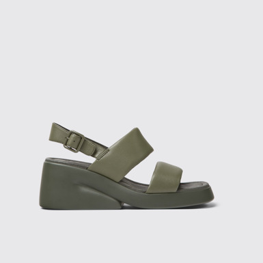 Side view of Kaah Green leather sandals for women