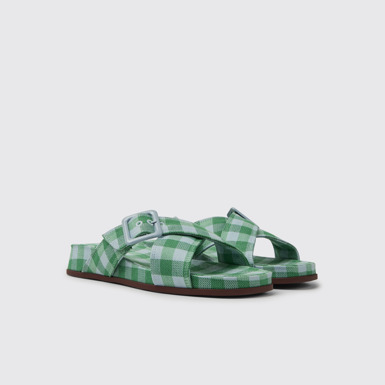 Front view of Atonik Blue and green sandals for women