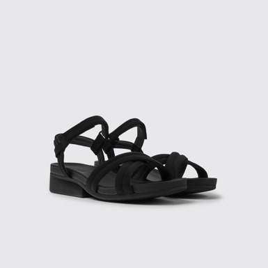 Front view of Minikaah Black recycled PET and nylon sandals for women