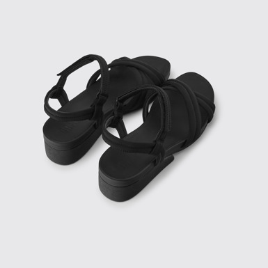 Back view of Minikaah Black recycled PET and nylon sandals for women