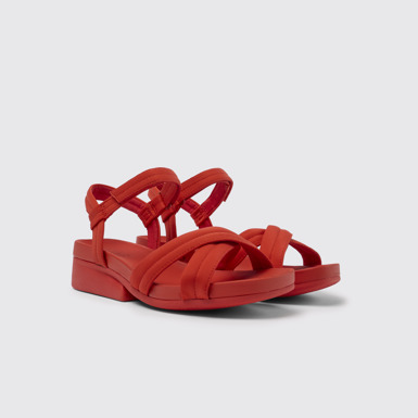 Front view of Minikaah Red recycled PET and nylon sandals for women
