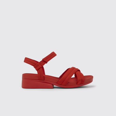 Side view of Minikaah Red recycled PET and nylon sandals for women