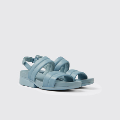 Front view of Minikaah Blue leather sandals for women