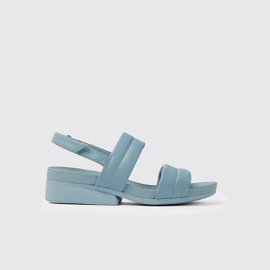 Side view of Minikaah Blue leather sandals for women