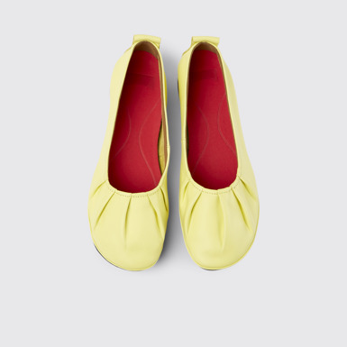 Overhead view of Right Yellow leather ballerina flats for women