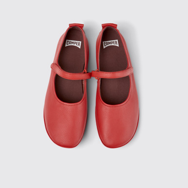 Overhead view of Right Red leather shoes for women