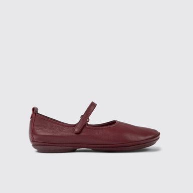 Side view of Right Burgundy leather ballerina flats for women
