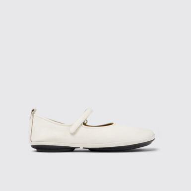 Side view of Right White leather ballerinas for women