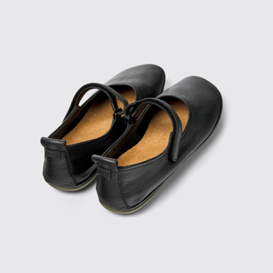 Back view of Right Black leather ballerinas for women