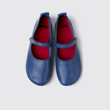 Overhead view of Right Nina Blue Leather Ballerinas for Women.