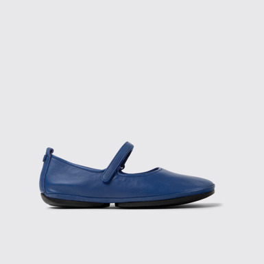 Side view of Right Nina Blue Leather Ballerinas for Women.
