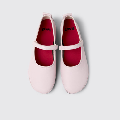 Overhead view of Right Nina Pink Leather Ballerinas for Women.