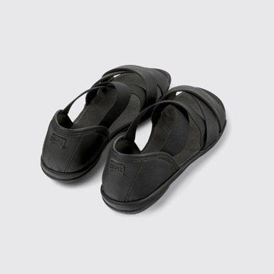 Back view of Right Black leather sandals for women