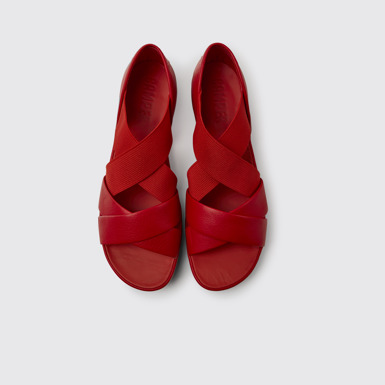 Overhead view of Right Red leather sandals for women
