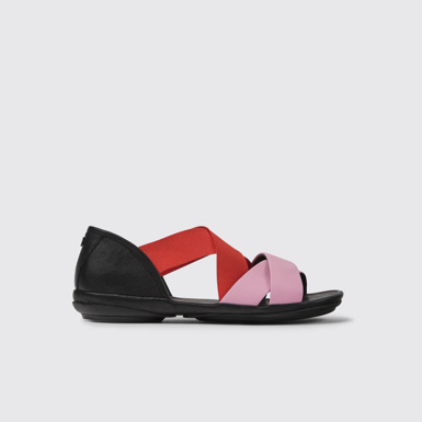 Side view of Twins Pink and red leather sandals for women