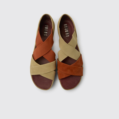 Twins Sandalias de nobuk beige y rojas para mujer