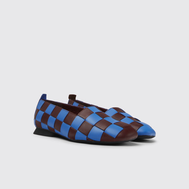 Front view of Twins Blue and burgundy leather shoes for women