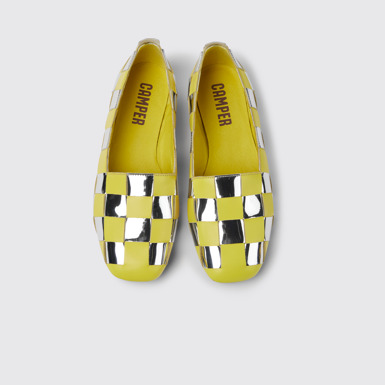 Overhead view of Casi Myra Yellow and silver shoes for women