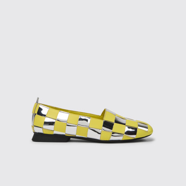 Side view of Casi Myra Yellow and silver shoes for women