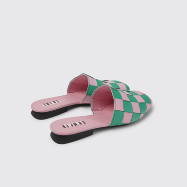 Back view of Twins Pink and green leather shoes for women