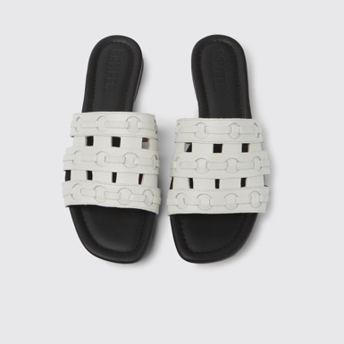 Overhead view of Casi Myra White leather sandals for women