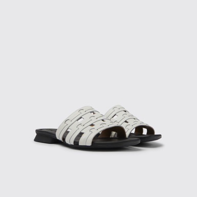 Front view of Casi Myra White leather sandals for women