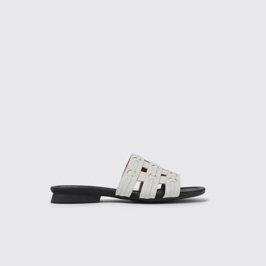Side view of Casi Myra White leather sandals for women
