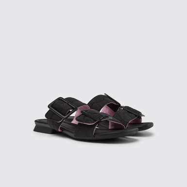 Front view of Casi Myra Black recycled PET sandals for women