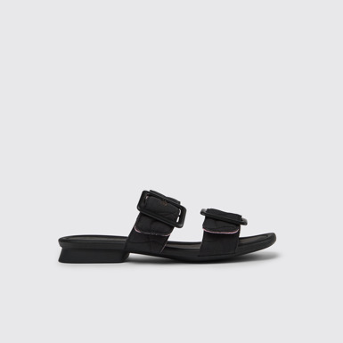 Side view of Casi Myra Black recycled PET sandals for women