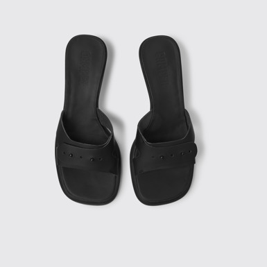 Overhead view of Dina Black leather sandals for women