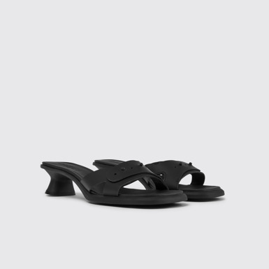 Front view of Dina Black leather sandals for women