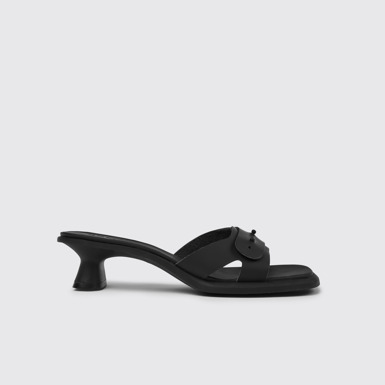 Side view of Dina Black leather sandals for women